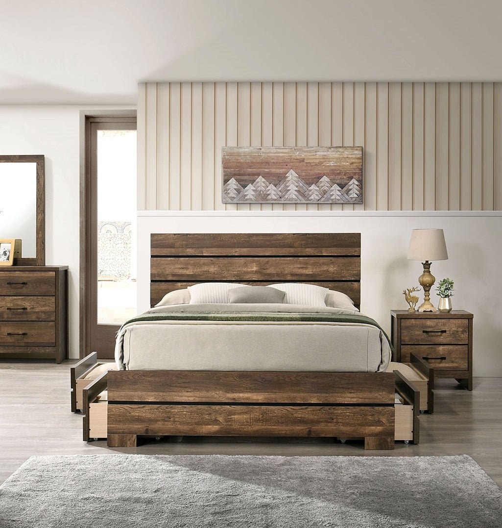 Solid Wood Nightstand with Black Bar Pulls