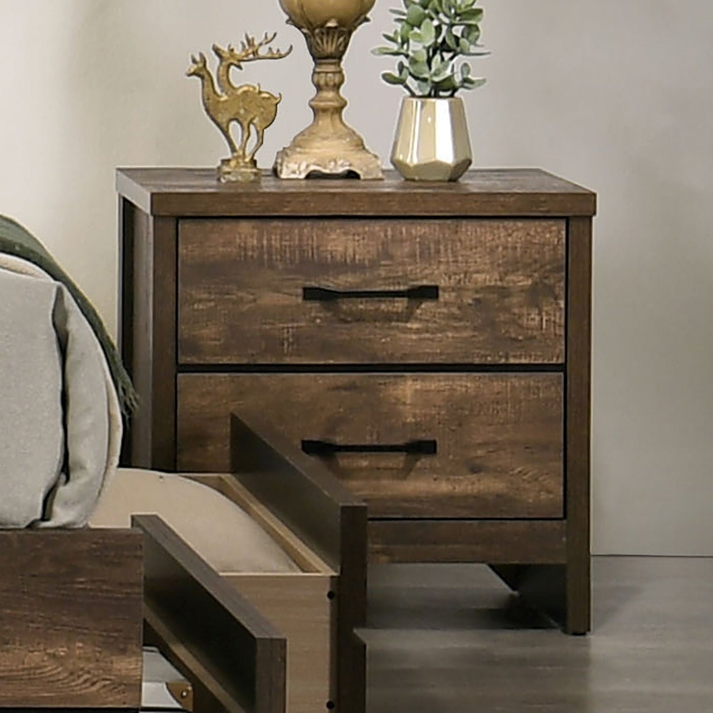 Solid Wood Nightstand with Black Bar Pulls