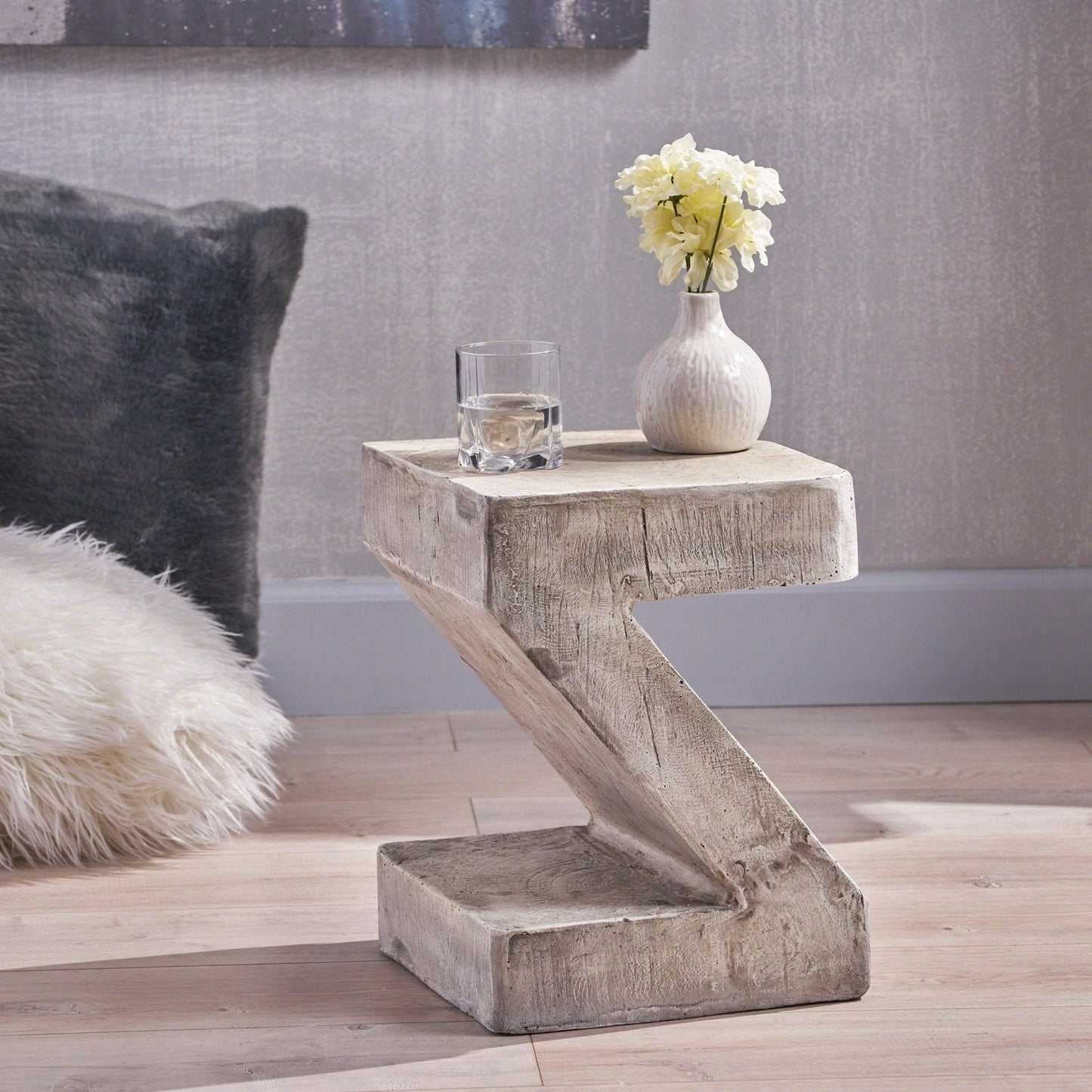Solid Wood Z-Shape Side Table