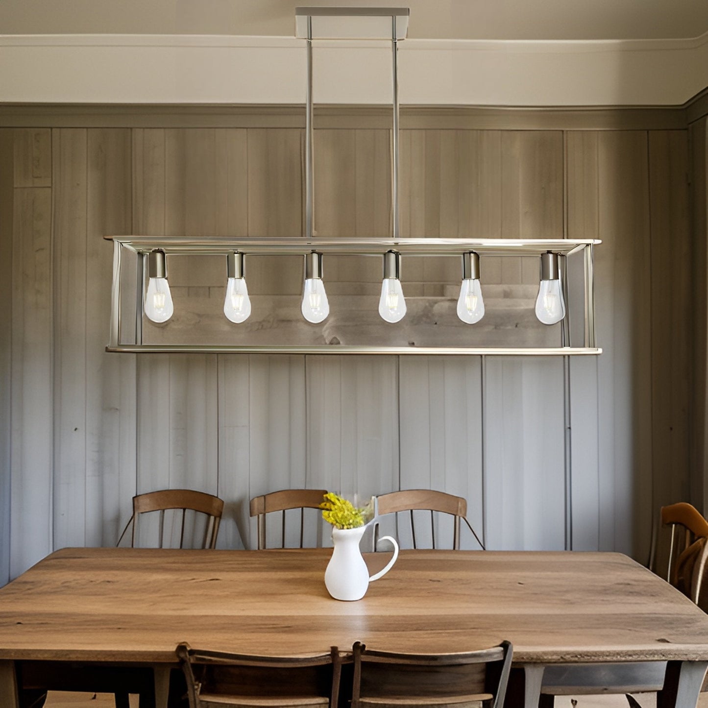 Solitude 6-Light Rectangle Chandelier with Metal Cage