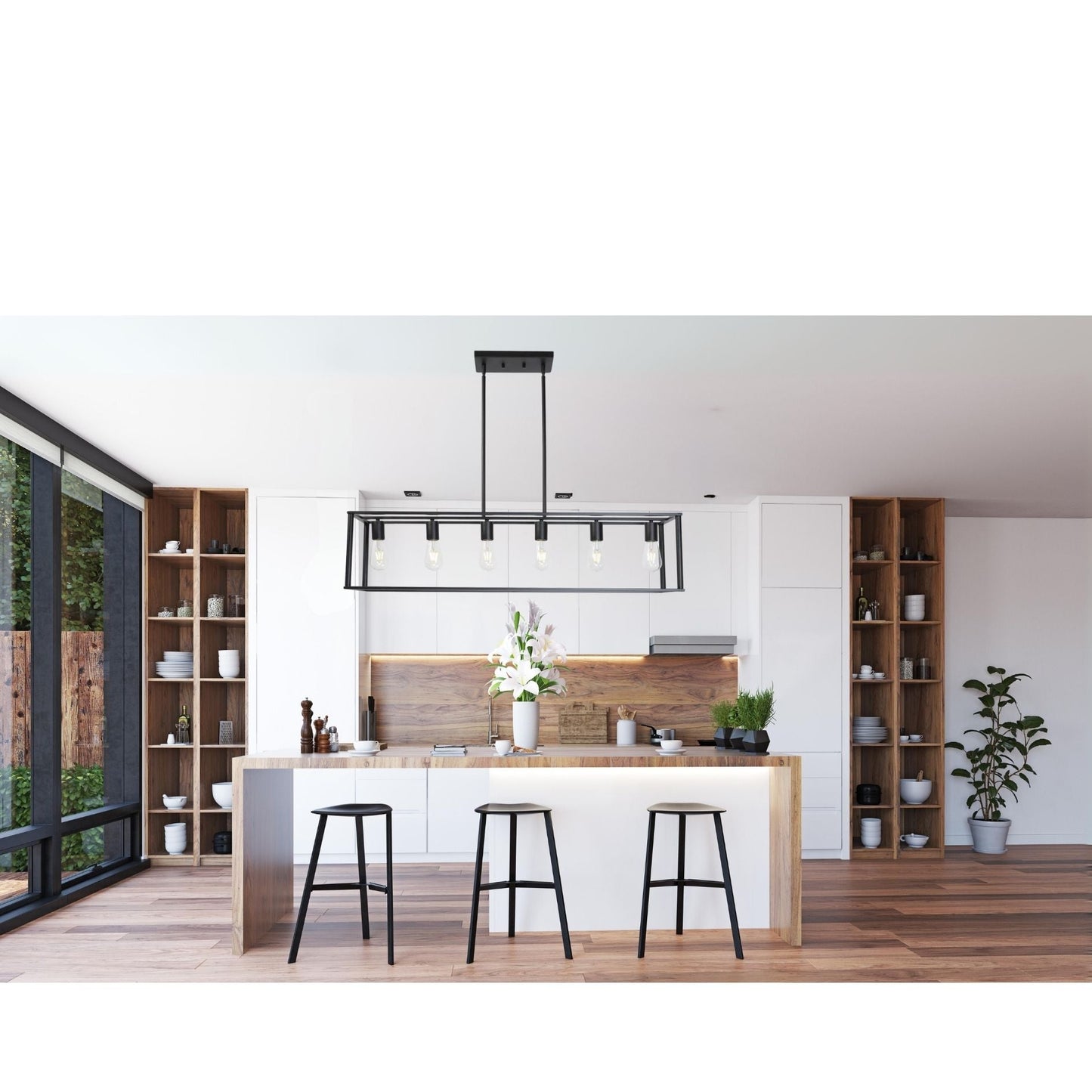 Solitude 6-Light Rectangle Chandelier with Metal Cage