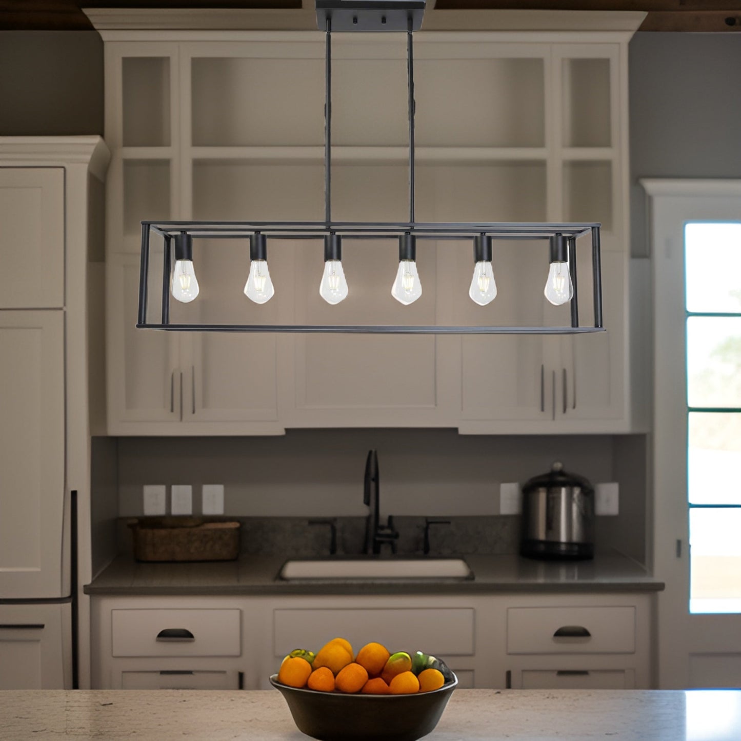 Solitude 6-Light Rectangle Chandelier with Metal Cage