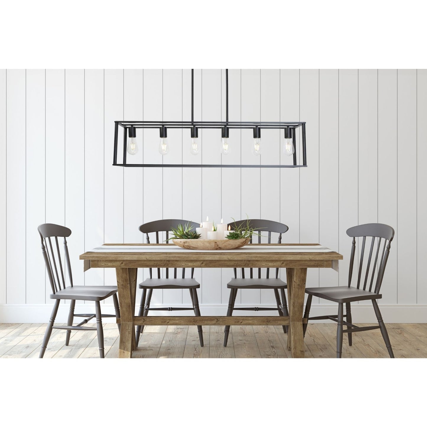 Solitude 6-Light Rectangle Chandelier with Metal Cage