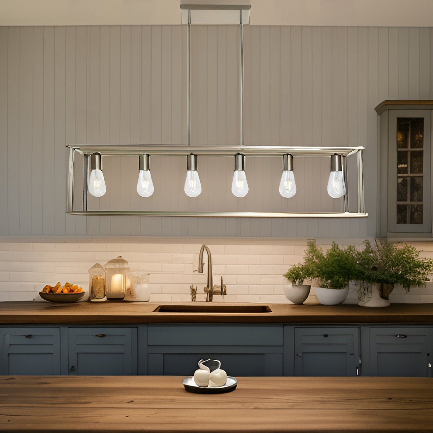 Solitude 6-Light Rectangle Chandelier with Metal Cage