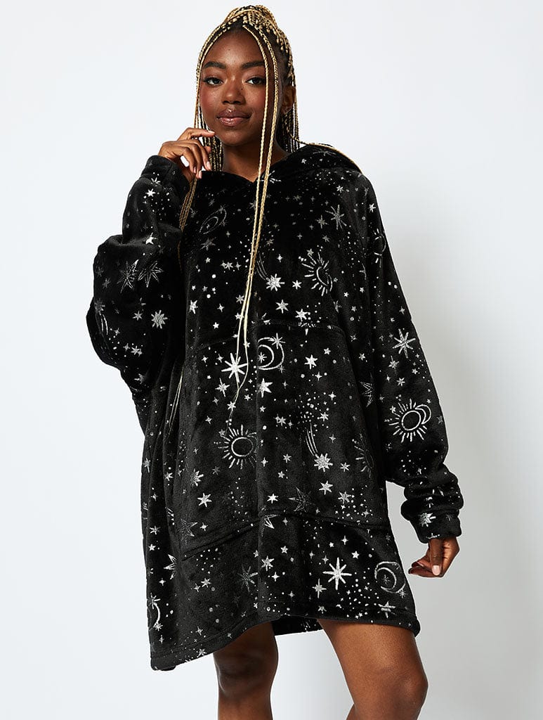 Starry Night Blanket Hoodie in Black & Silver