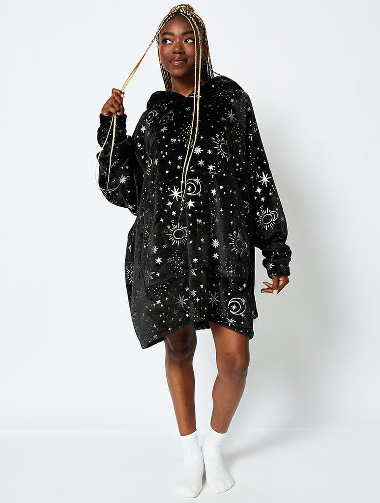 Starry Night Blanket Hoodie in Black & Silver