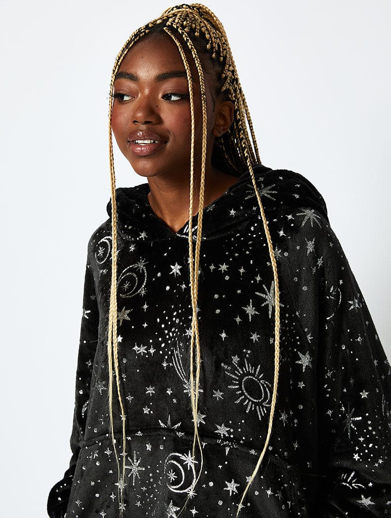 Starry Night Blanket Hoodie in Black & Silver