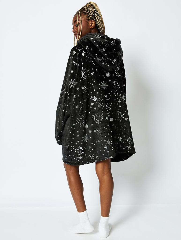 Starry Night Blanket Hoodie in Black & Silver