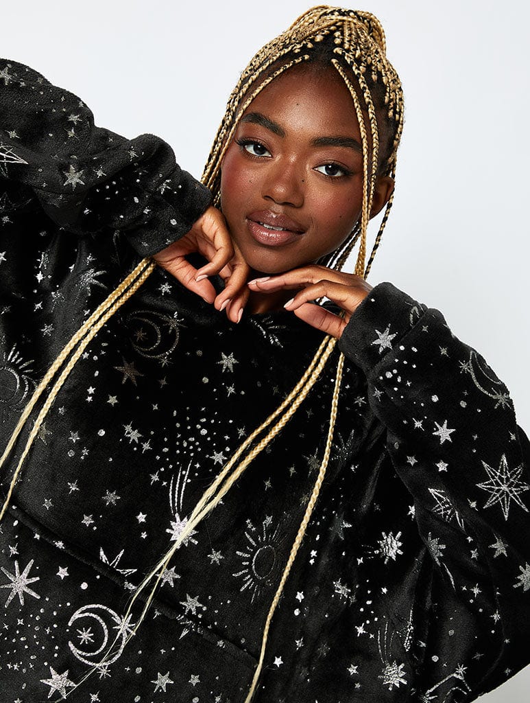 Starry Night Blanket Hoodie in Black & Silver