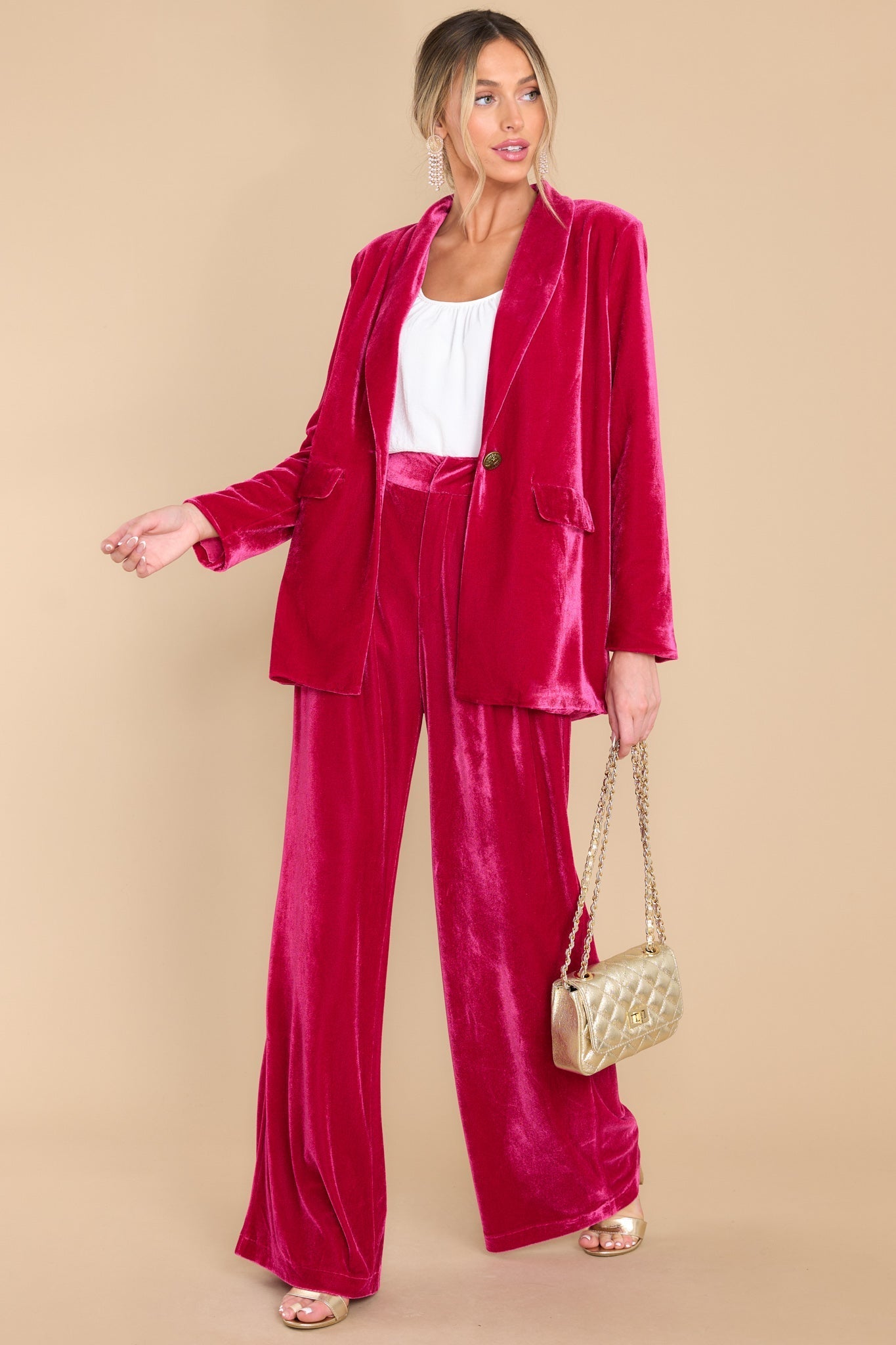 Still Bejeweled Hot Pink Velvet Pants