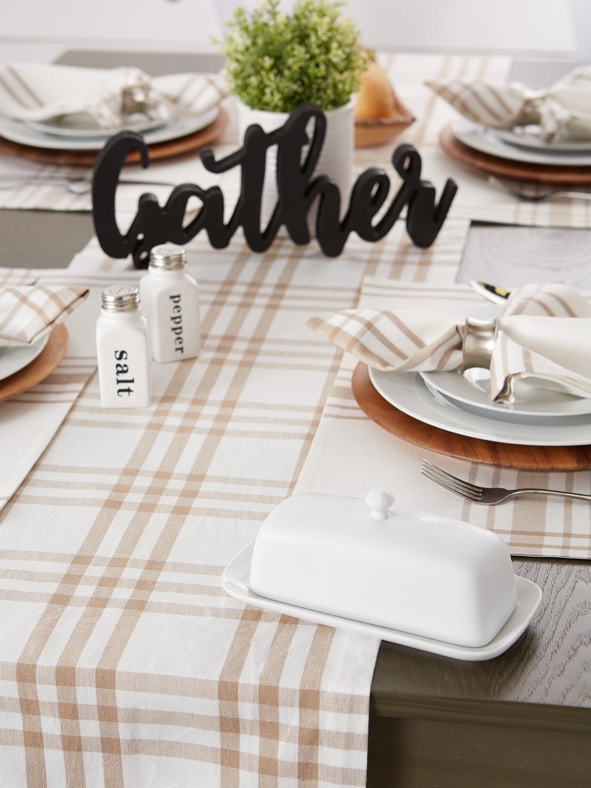 Stone Farm To Table Check 14"X72" Table Runner