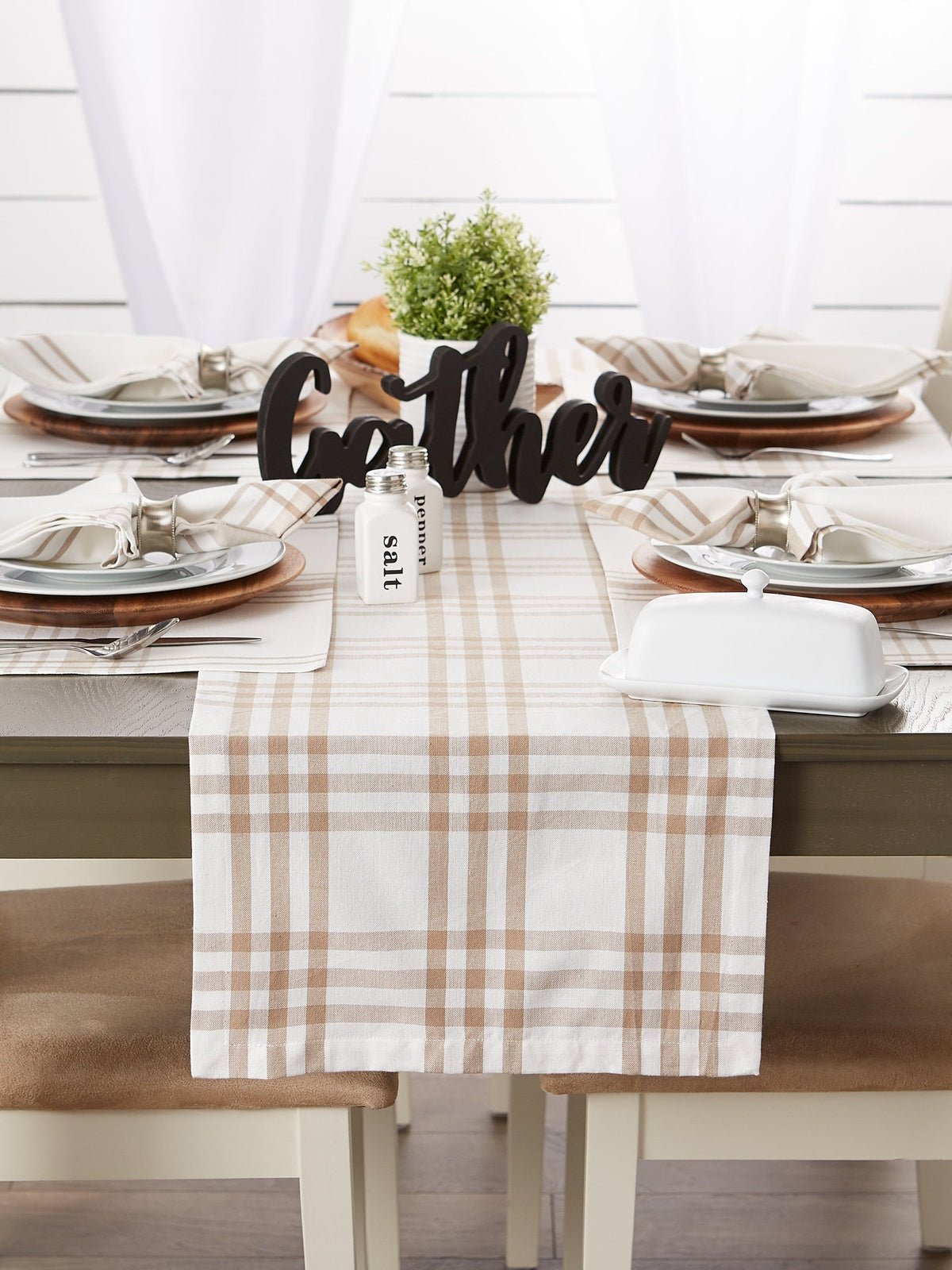 Stone Farm To Table Check 14"X72" Table Runner