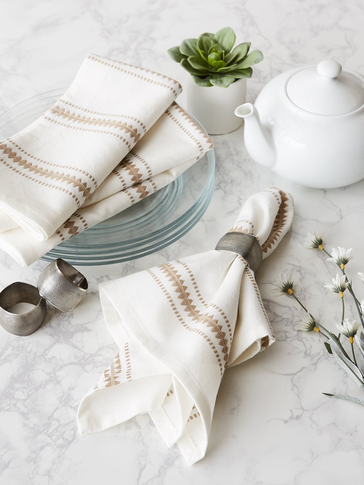 Stone Zig Dobby Stripe Napkins, Set Of 6