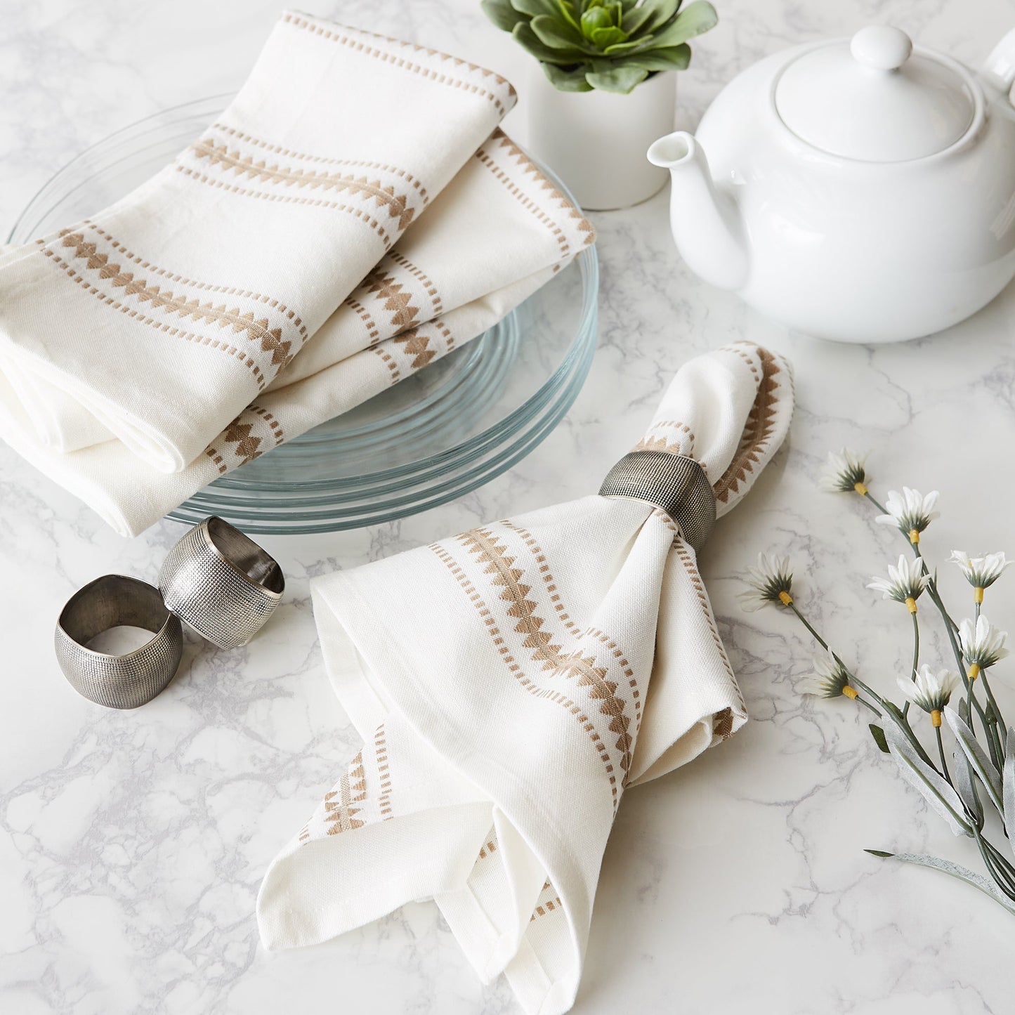 Stone Zig Dobby Stripe Napkins, Set Of 6