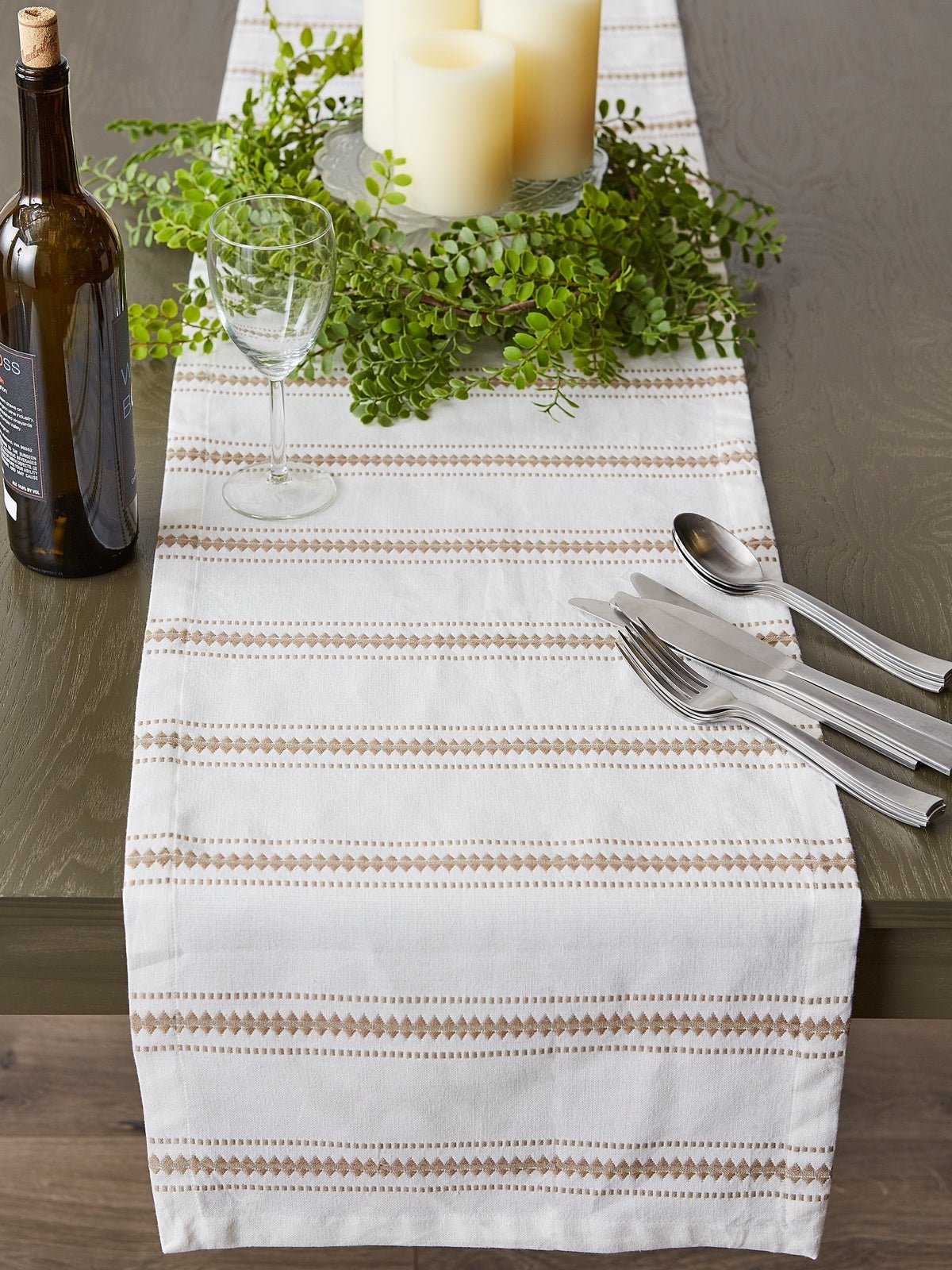 Stone Zig Dobby Stripe 14"X108" Table Runner