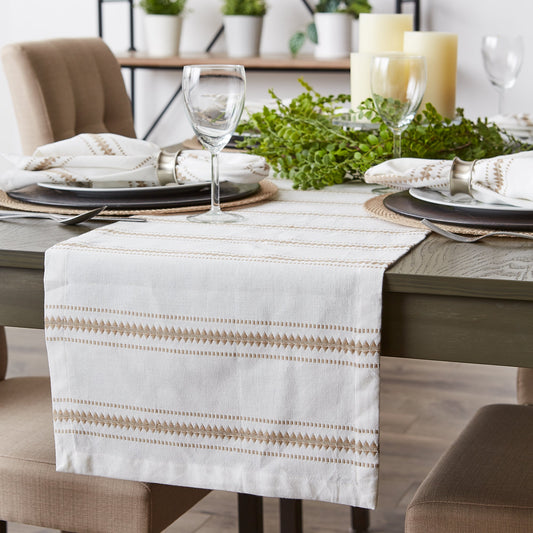 Stone Zig Dobby Stripe 14"X108" Table Runner