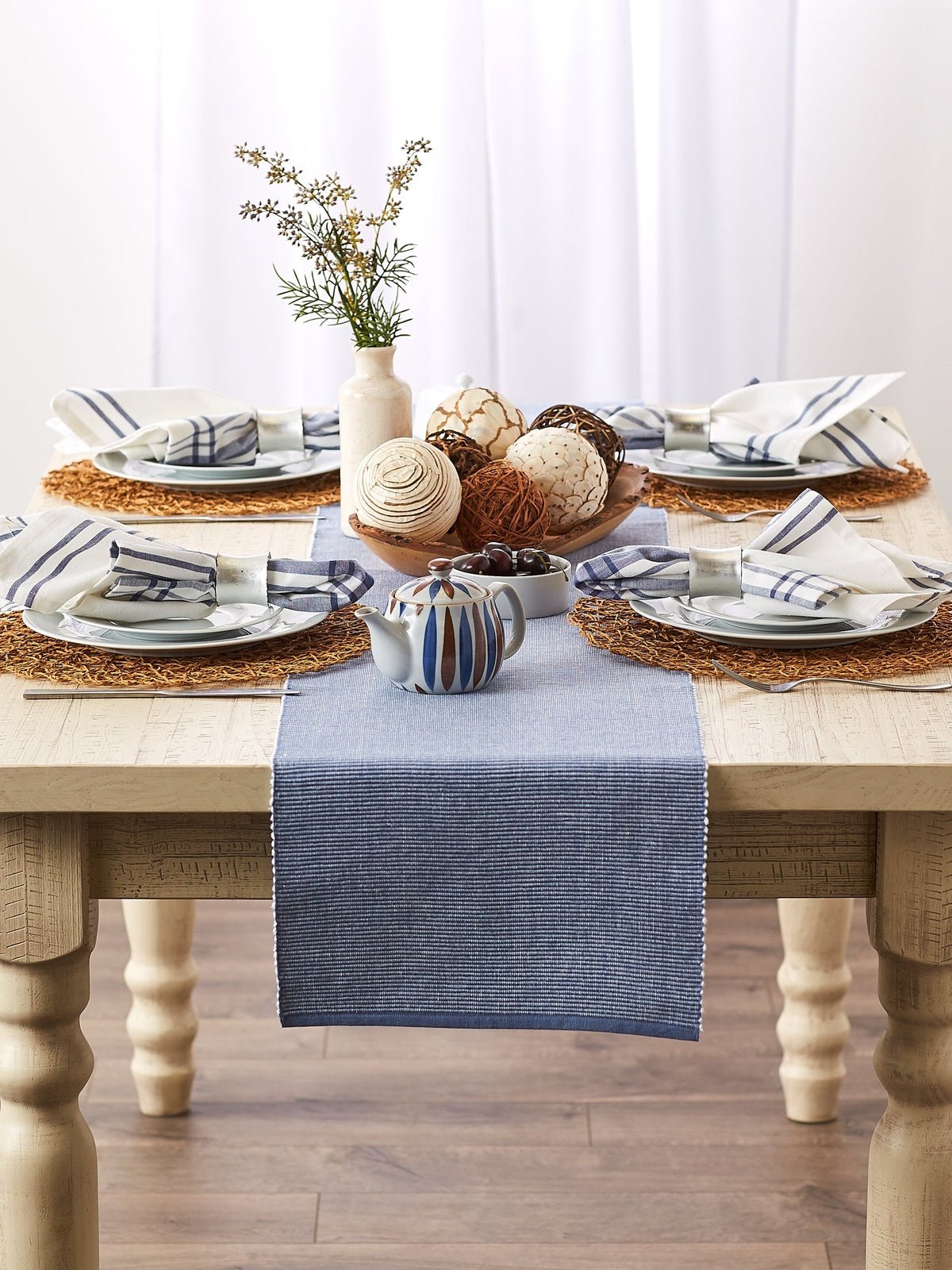 Stonewash Blue & White 2-Tone Ribbed 13"X72" Table Runner