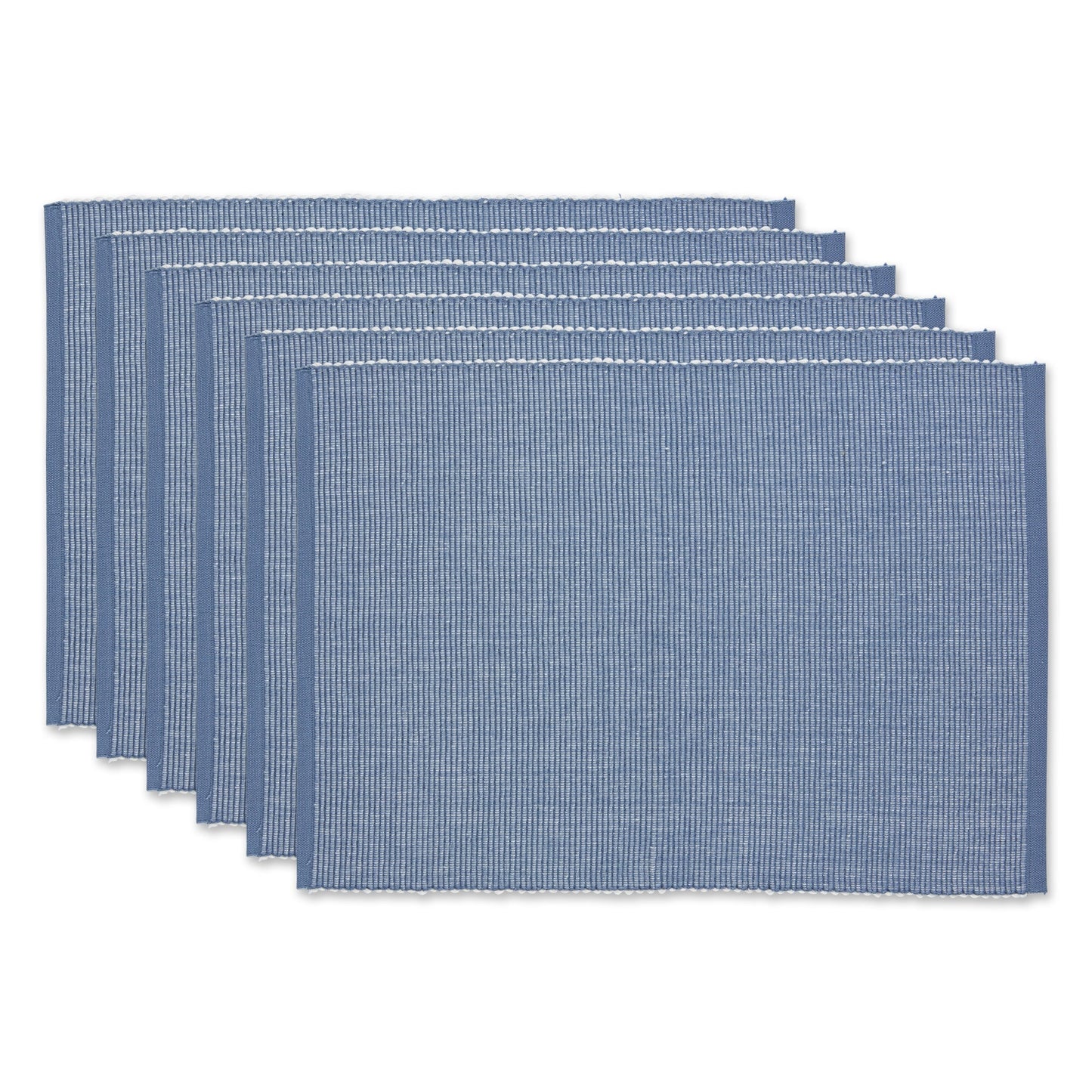 Stonewash Blue/White 2-Tone Ribbed Placemats, Set Of 6