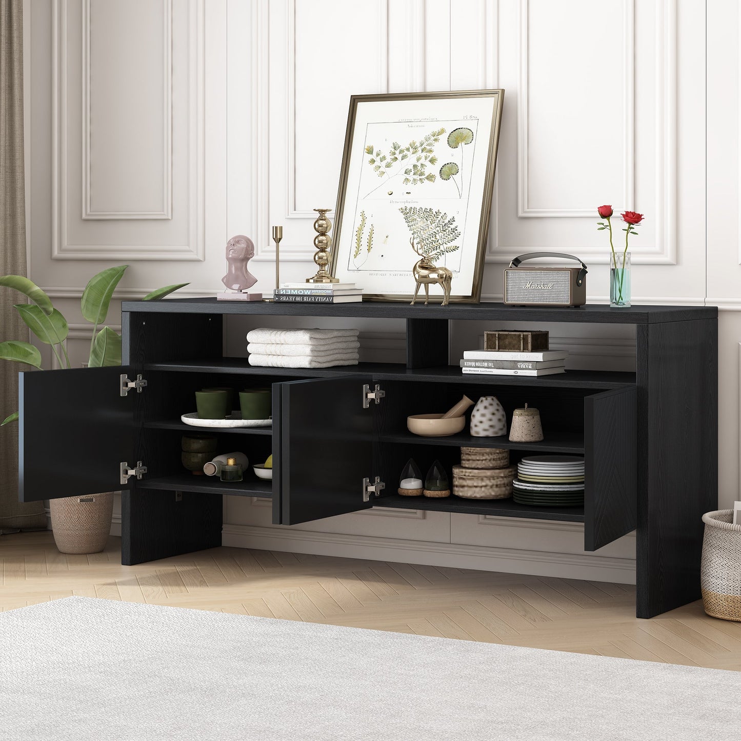 Storage Cabinet with Double-Storey Tabletop and Ample Storage Space
