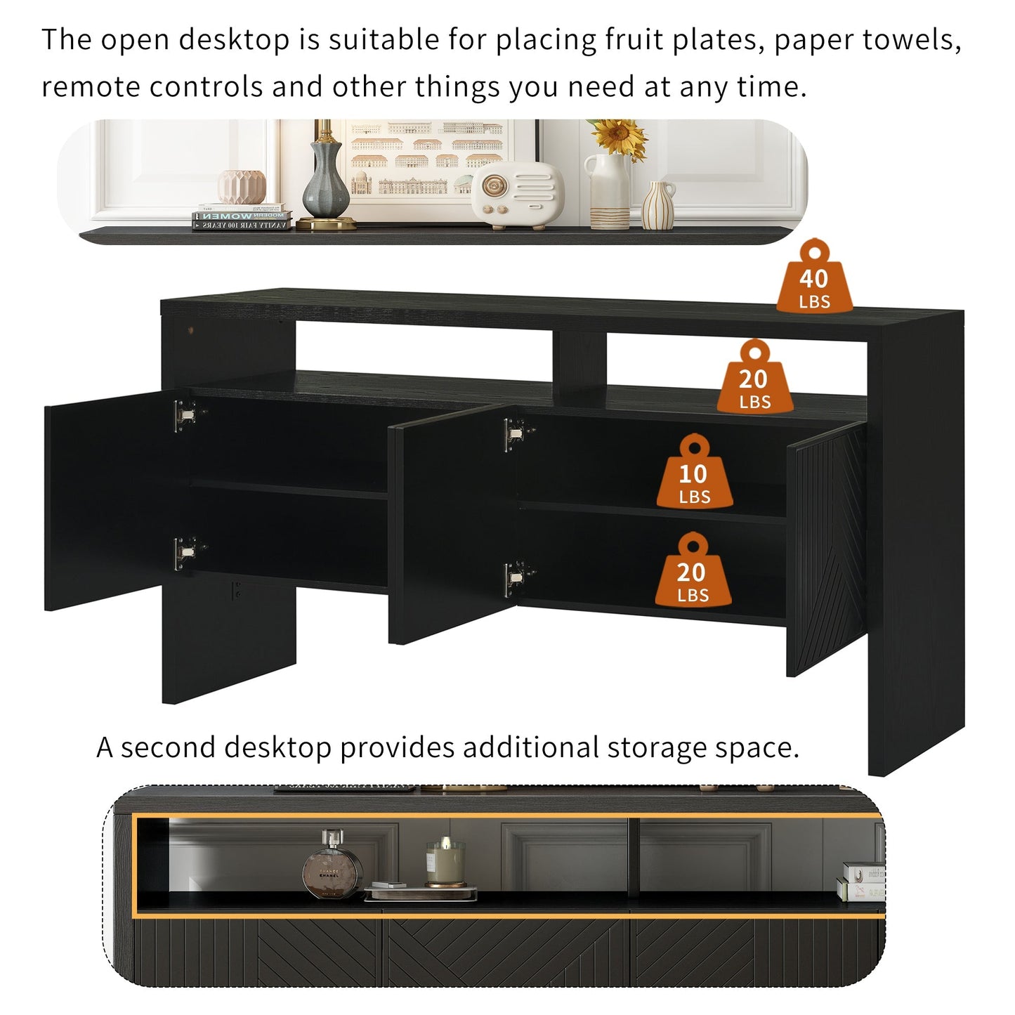 Storage Cabinet with Double-Storey Tabletop and Ample Storage Space