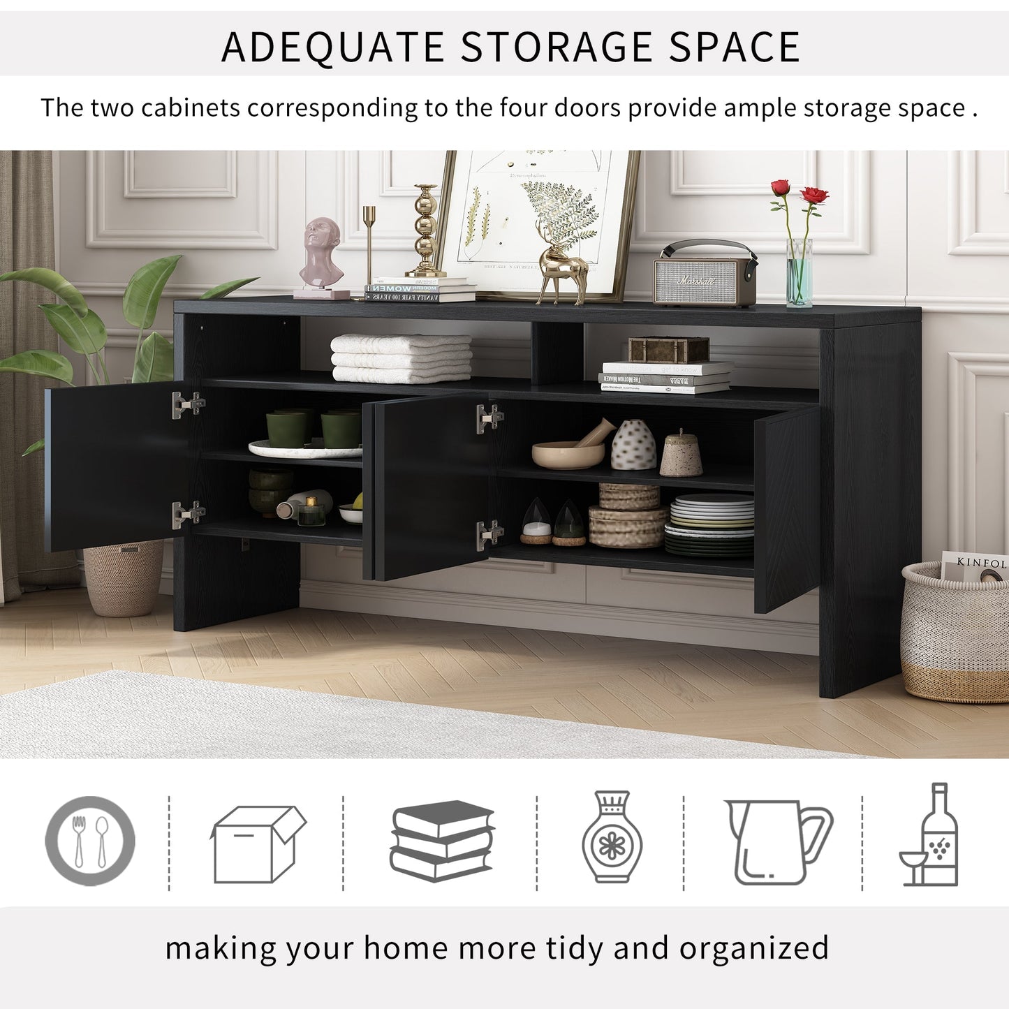 Storage Cabinet with Double-Storey Tabletop and Ample Storage Space