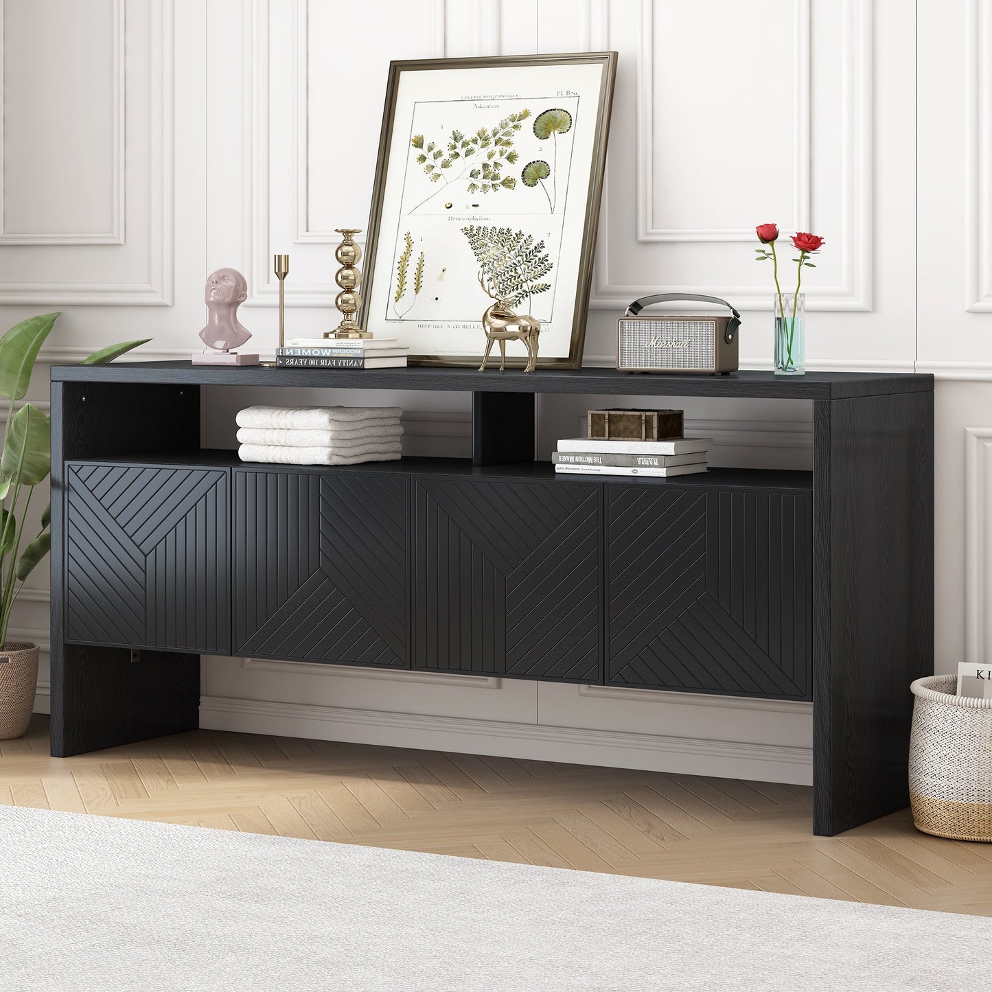 Storage Cabinet with Double-Storey Tabletop and Ample Storage Space