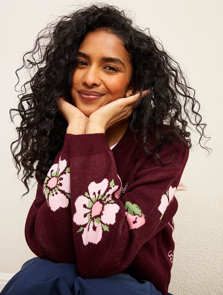 Strawberry Shortcake x Skinnydip Burgundy Knitted Cardigan