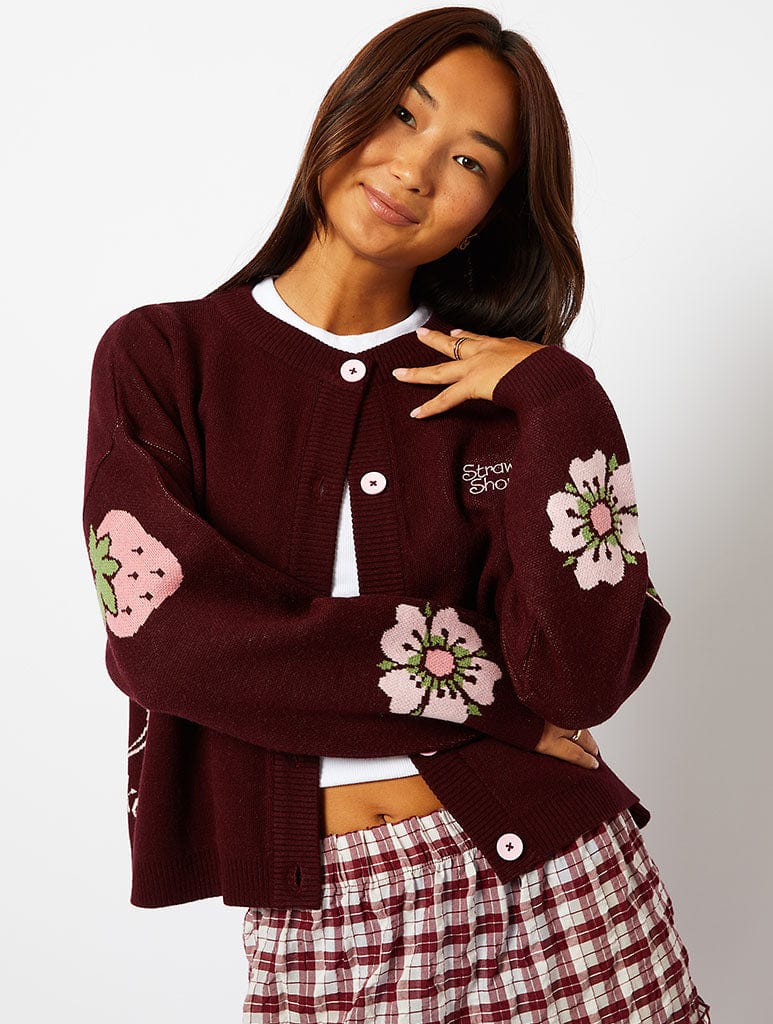 Strawberry Shortcake x Skinnydip Burgundy Knitted Cardigan