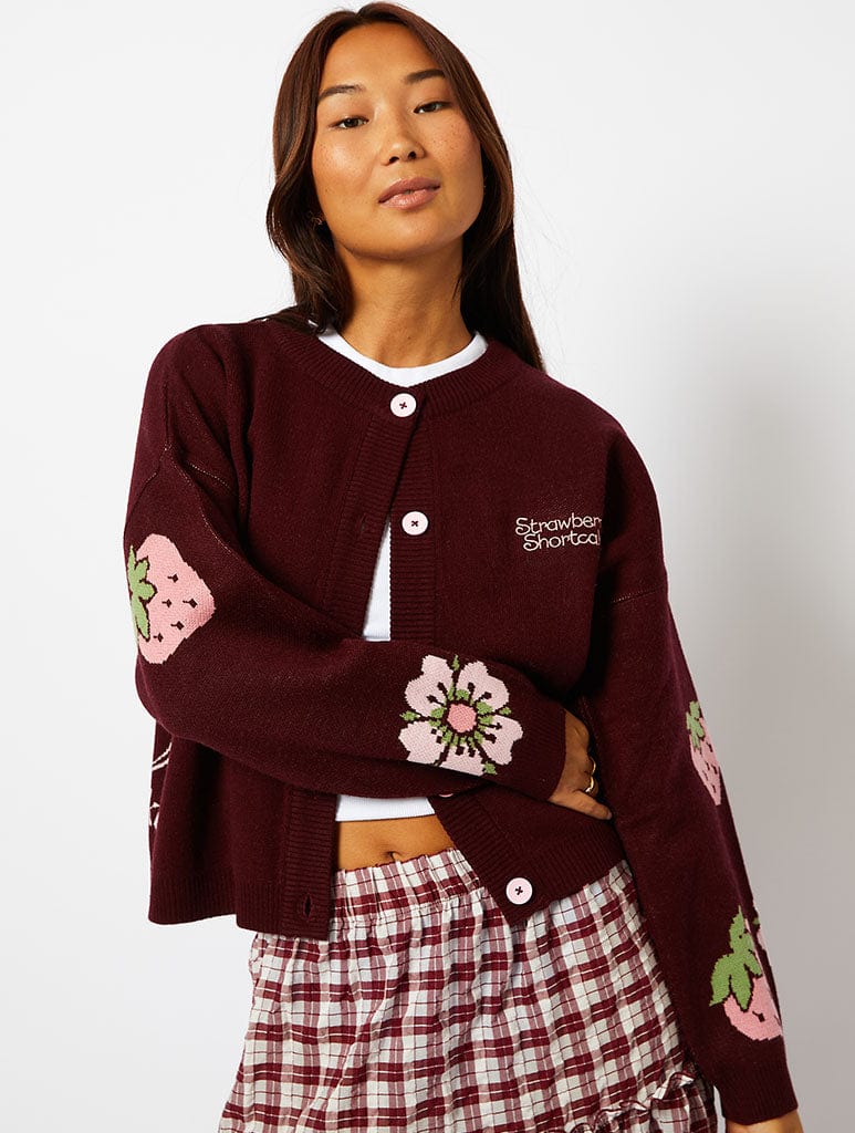 Strawberry Shortcake x Skinnydip Burgundy Knitted Cardigan