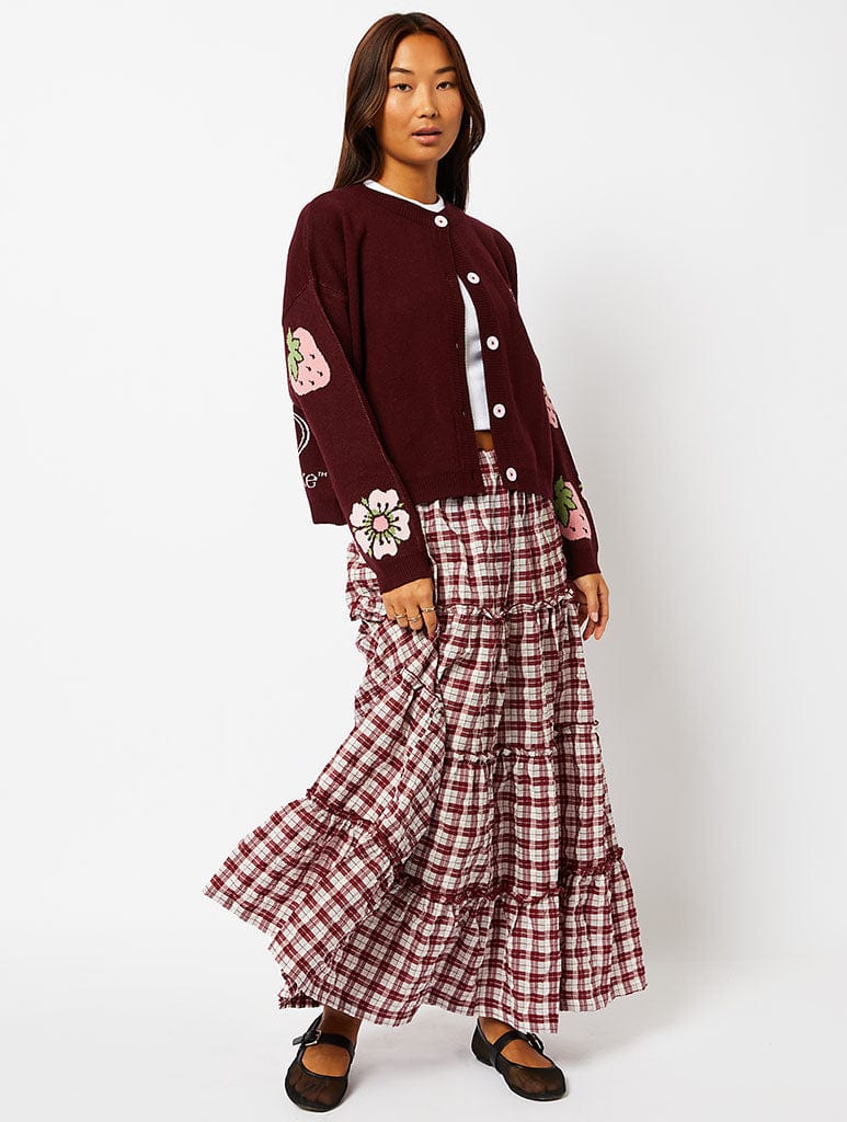 Strawberry Shortcake x Skinnydip Burgundy Knitted Cardigan