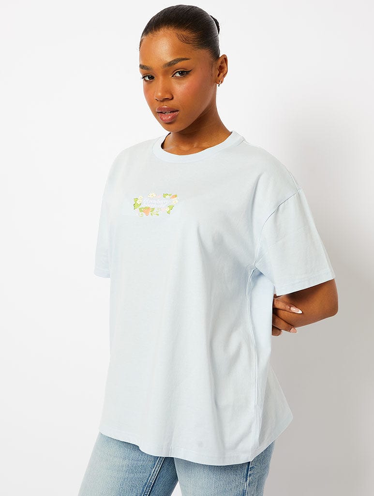 Strawberry Shortcake x Skinnydip Flower T-Shirt in Light Blue