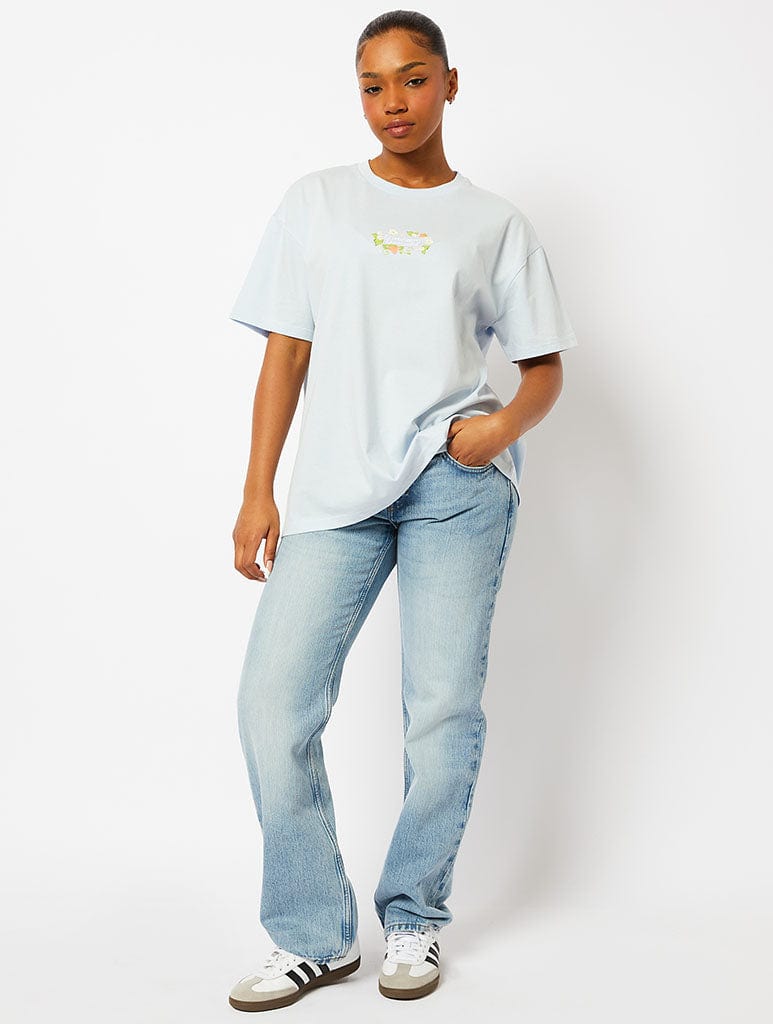 Strawberry Shortcake x Skinnydip Flower T-Shirt in Light Blue
