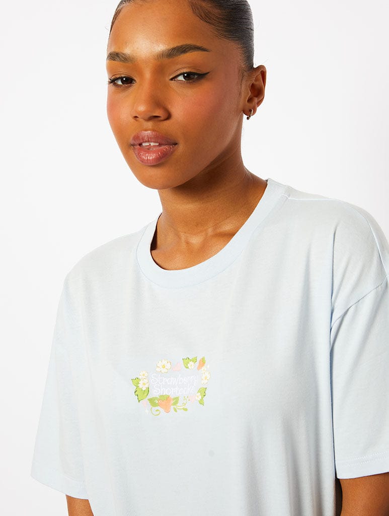 Strawberry Shortcake x Skinnydip Flower T-Shirt in Light Blue