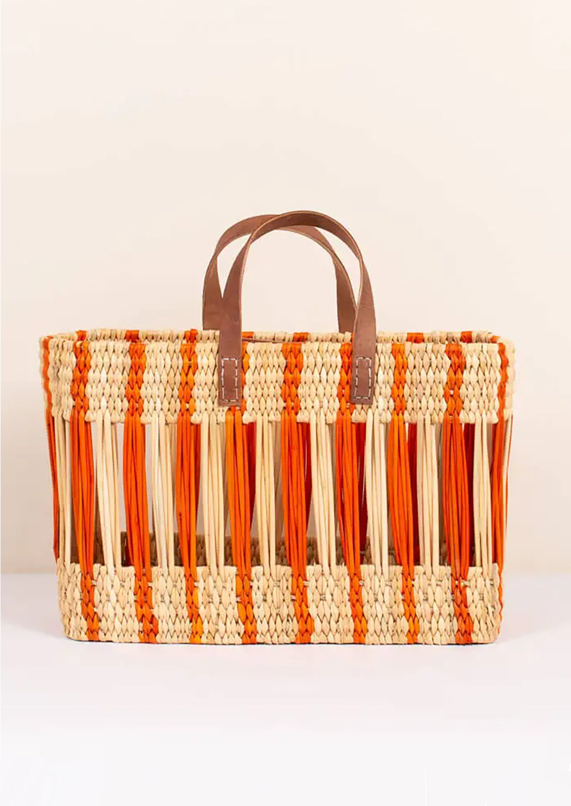 Striped Reed Storage Basket