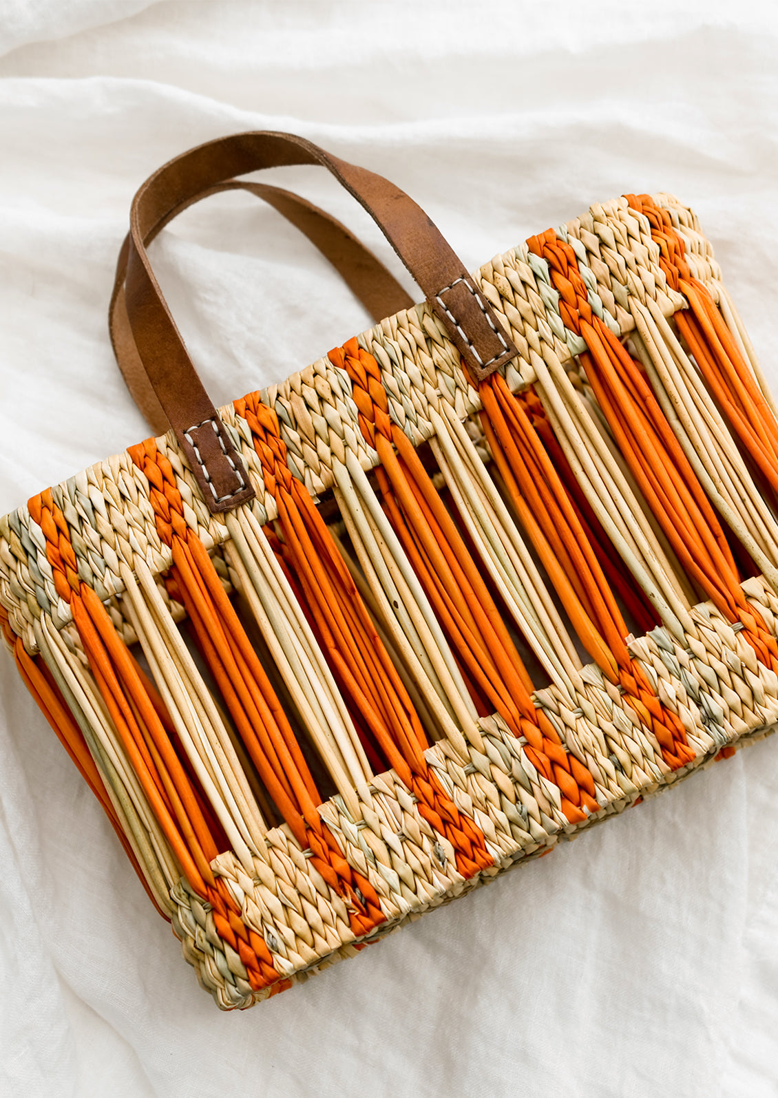 Striped Reed Storage Basket