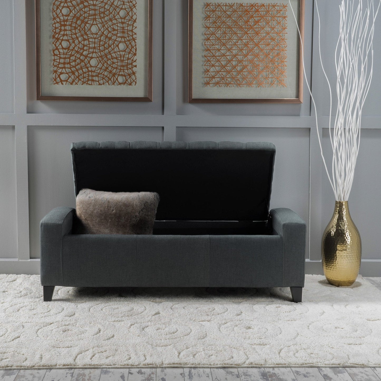 Synchronize Upholstered Storage Bench with Button Tufted Diamond Stitch