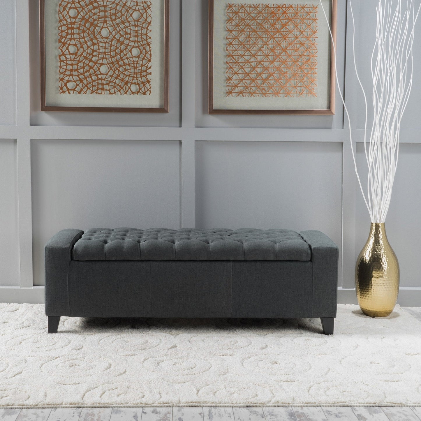 Synchronize Upholstered Storage Bench with Button Tufted Diamond Stitch