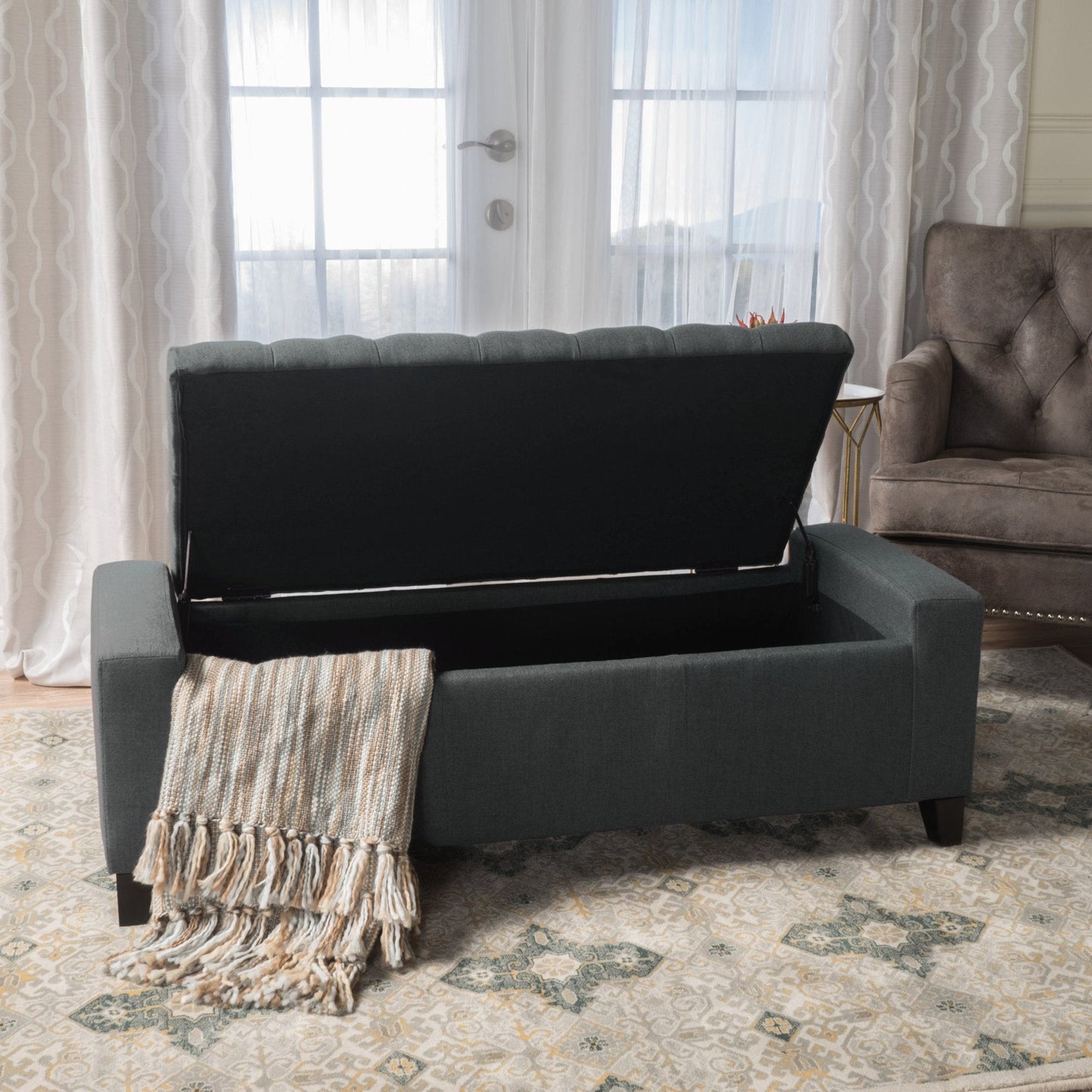 Synchronize Upholstered Storage Bench with Button Tufted Diamond Stitch