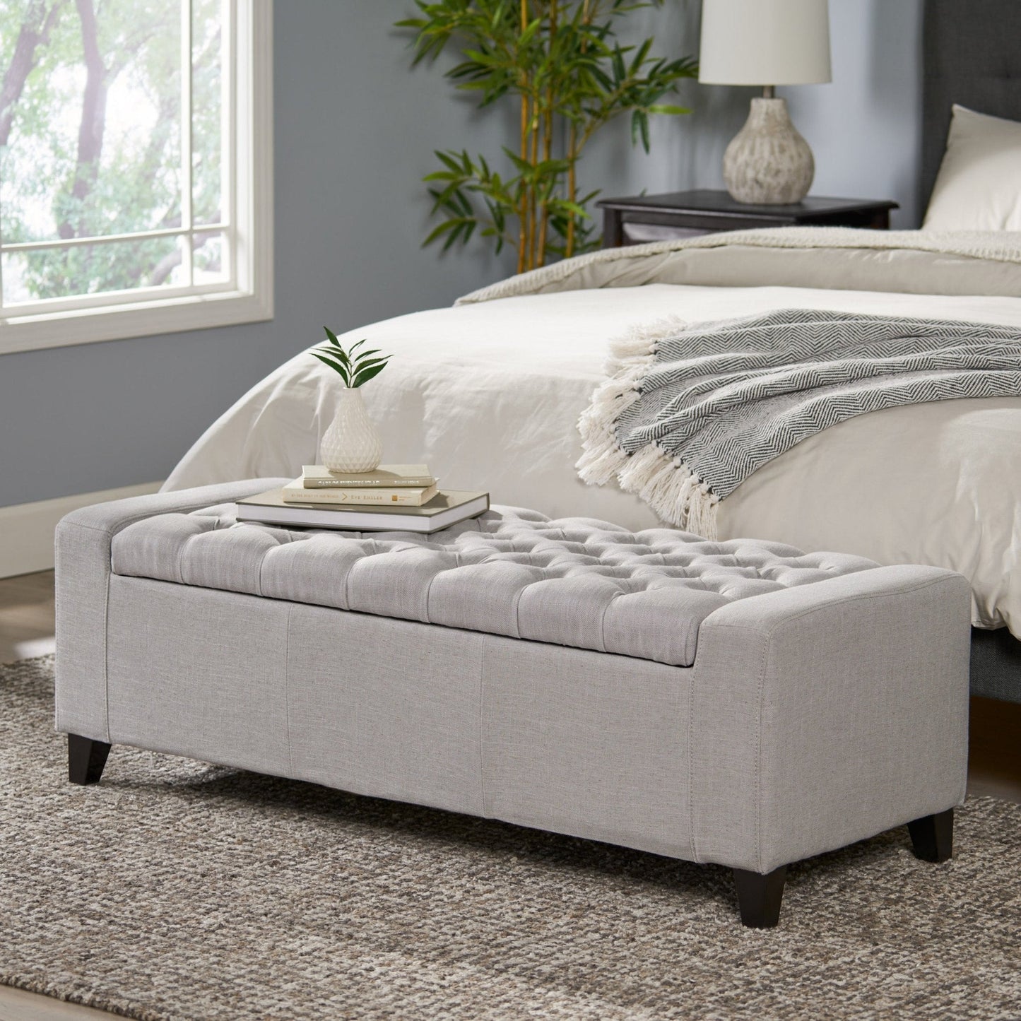 Synchronize Upholstered Storage Bench with Button Tufted Diamond Stitch