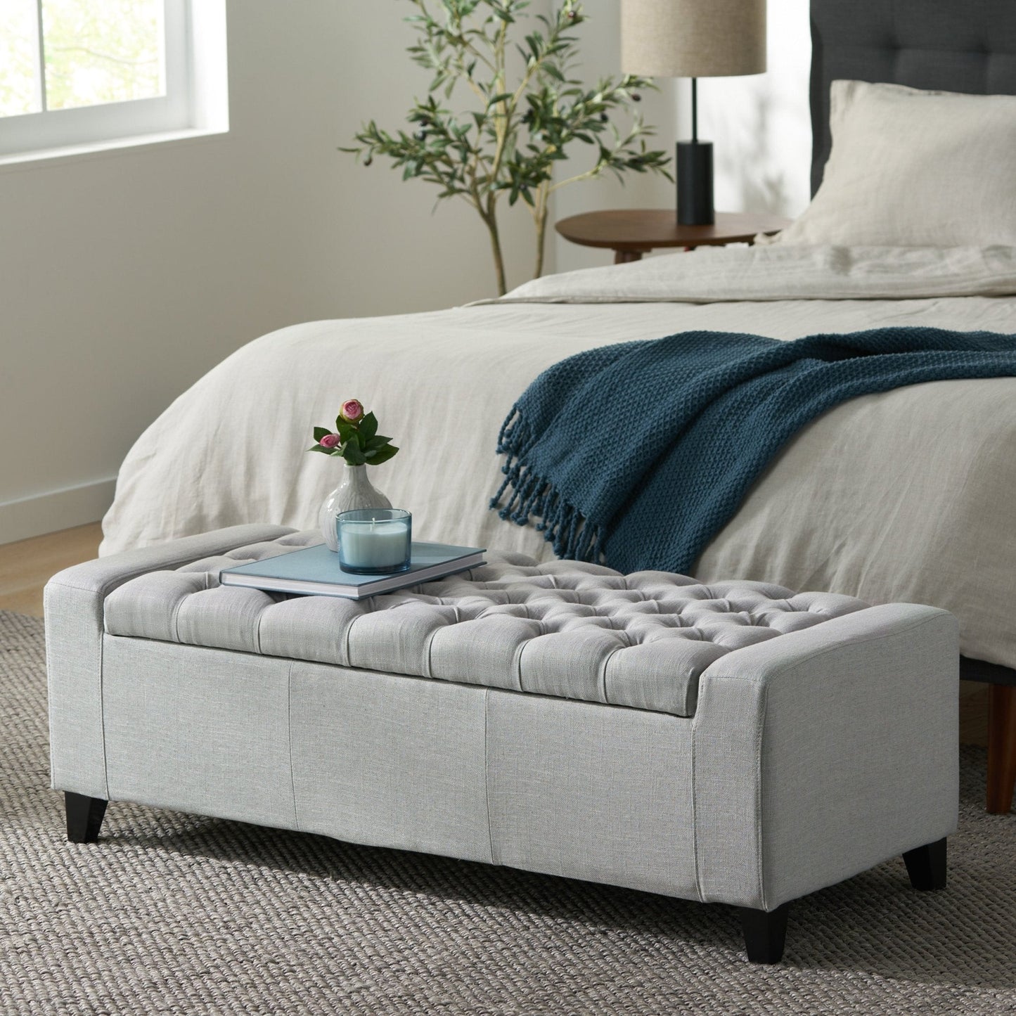 Synchronize Upholstered Storage Bench with Button Tufted Diamond Stitch