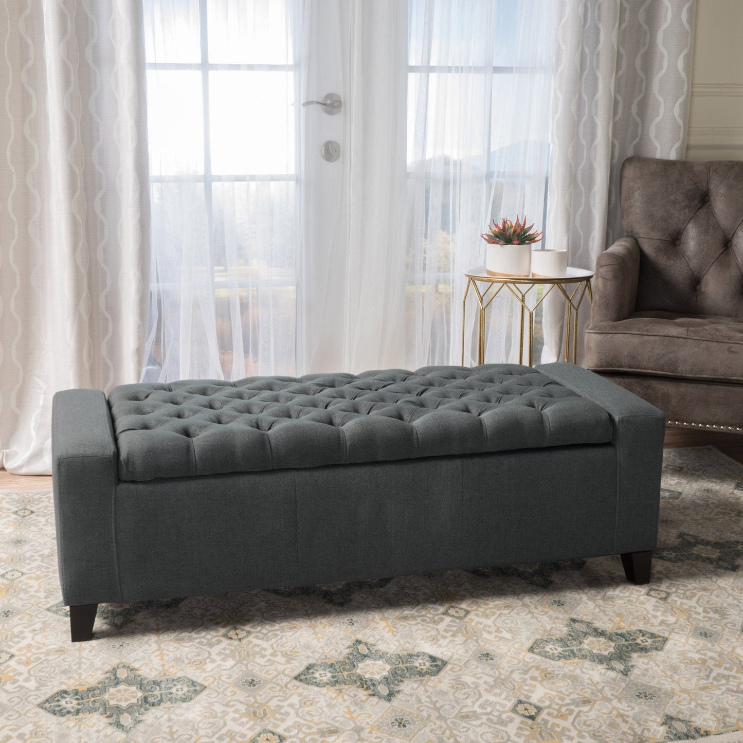 Synchronize Upholstered Storage Bench with Button Tufted Diamond Stitch
