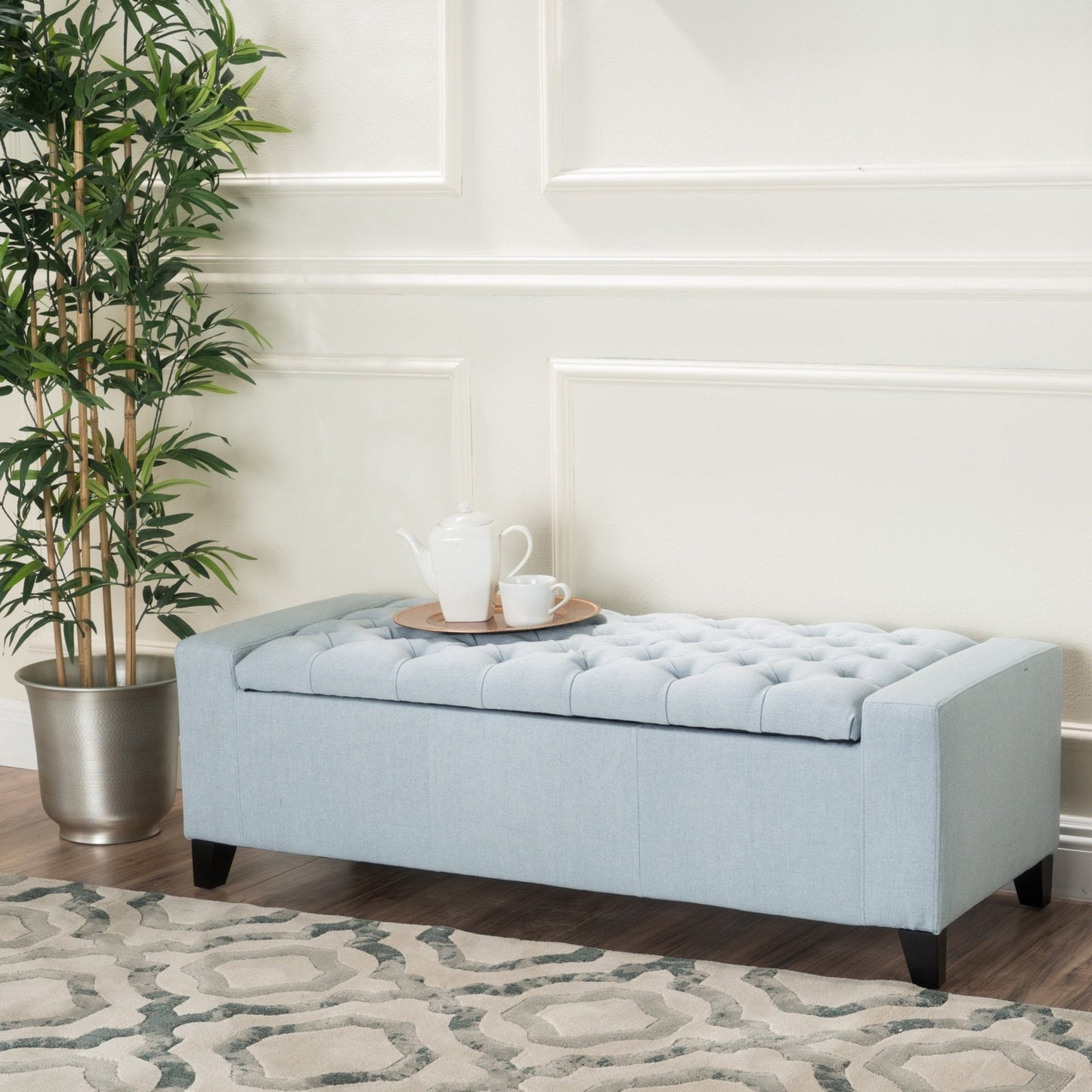 Synchronize Upholstered Storage Bench with Button Tufted Diamond Stitch