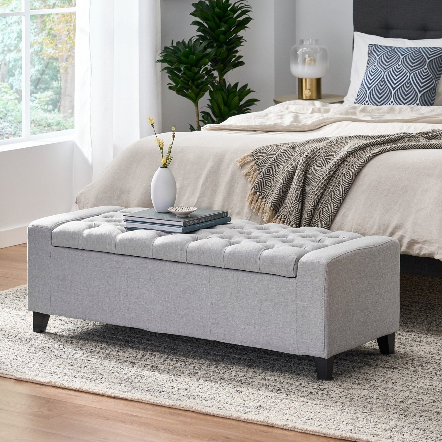 Synchronize Upholstered Storage Bench with Button Tufted Diamond Stitch