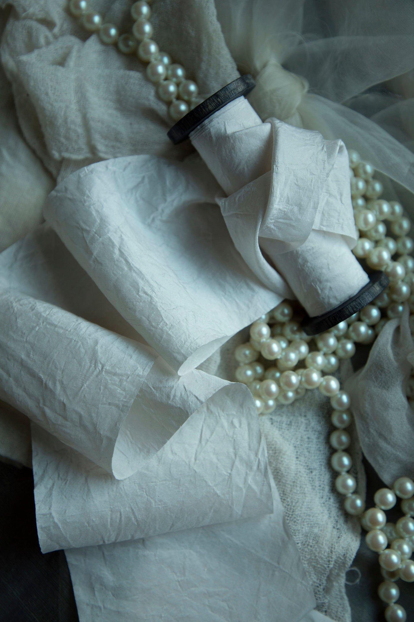 Antique White Crinkle Taffeta Silk Ribbon