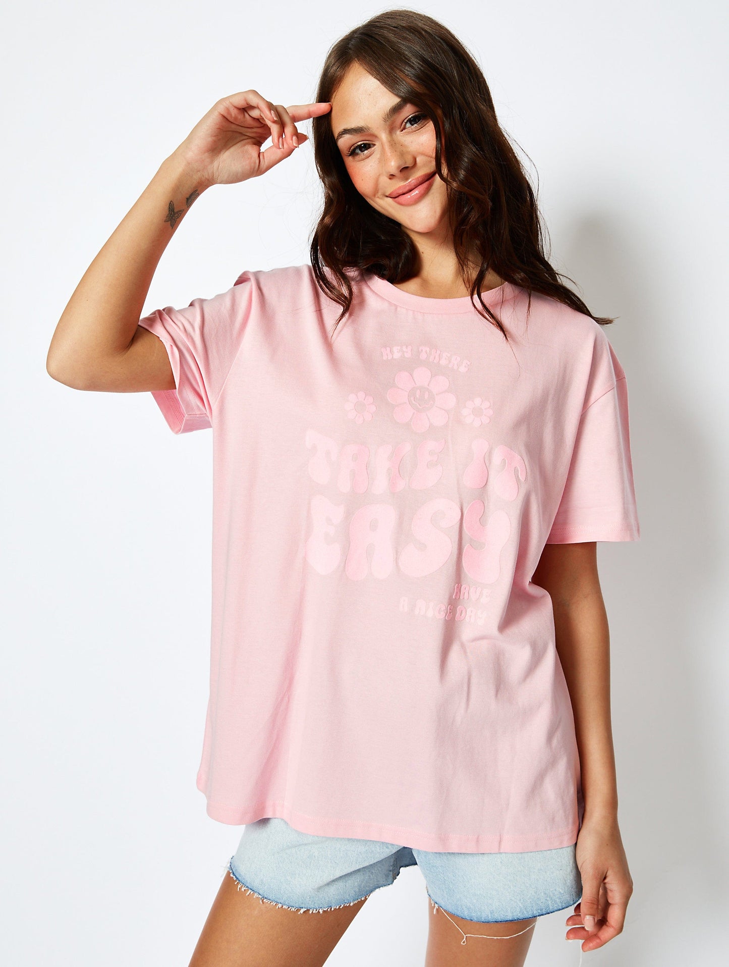 Take it Easy Oversized Pink T-Shirt