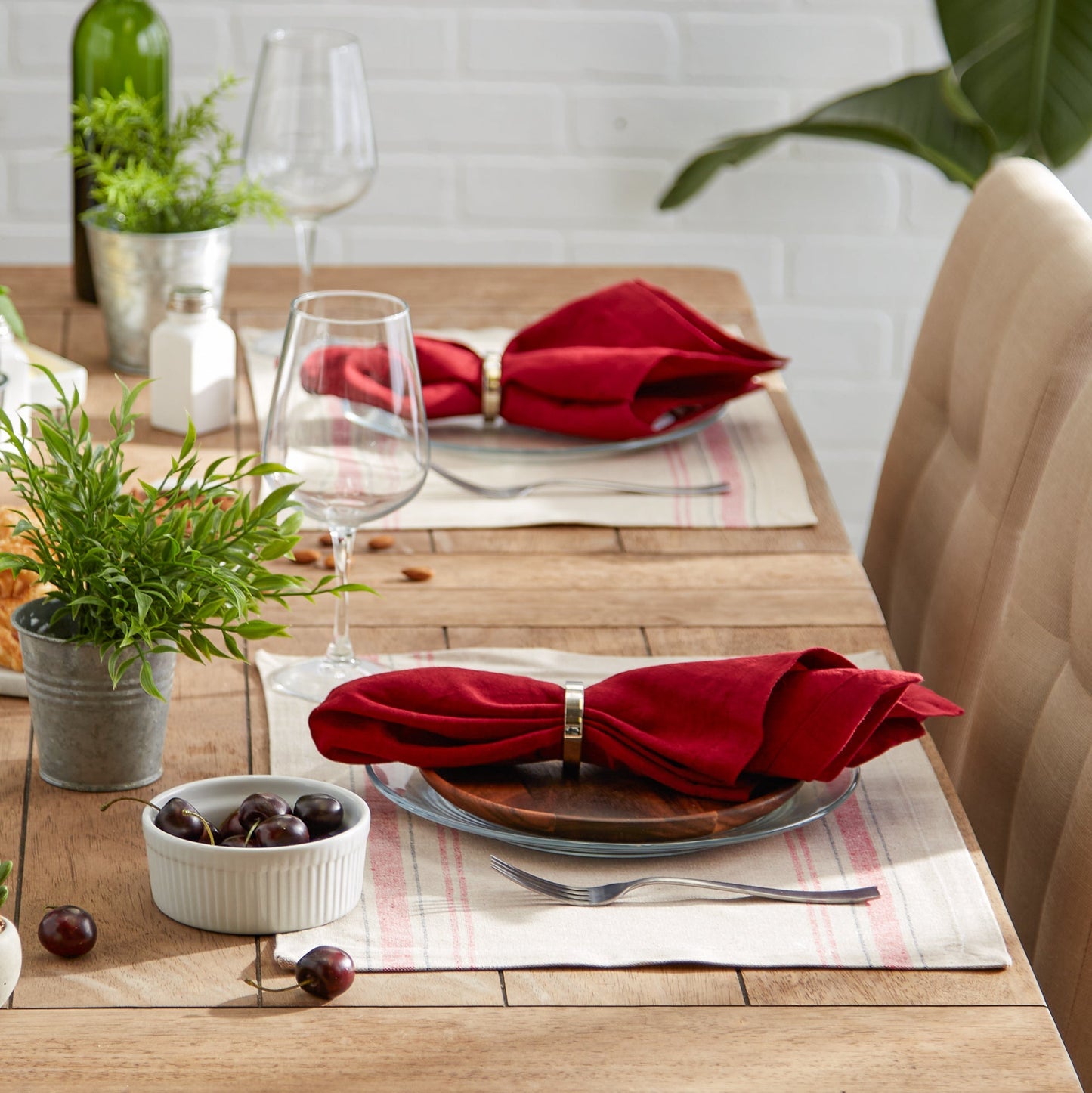 Tango Red French Stripe Placemats, Set Of 6