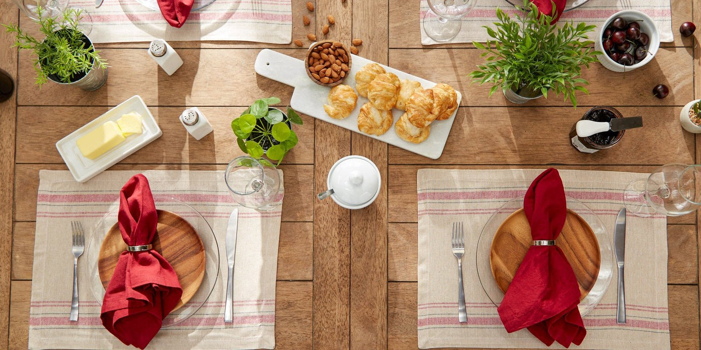 Tango Red French Stripe Placemats, Set Of 6
