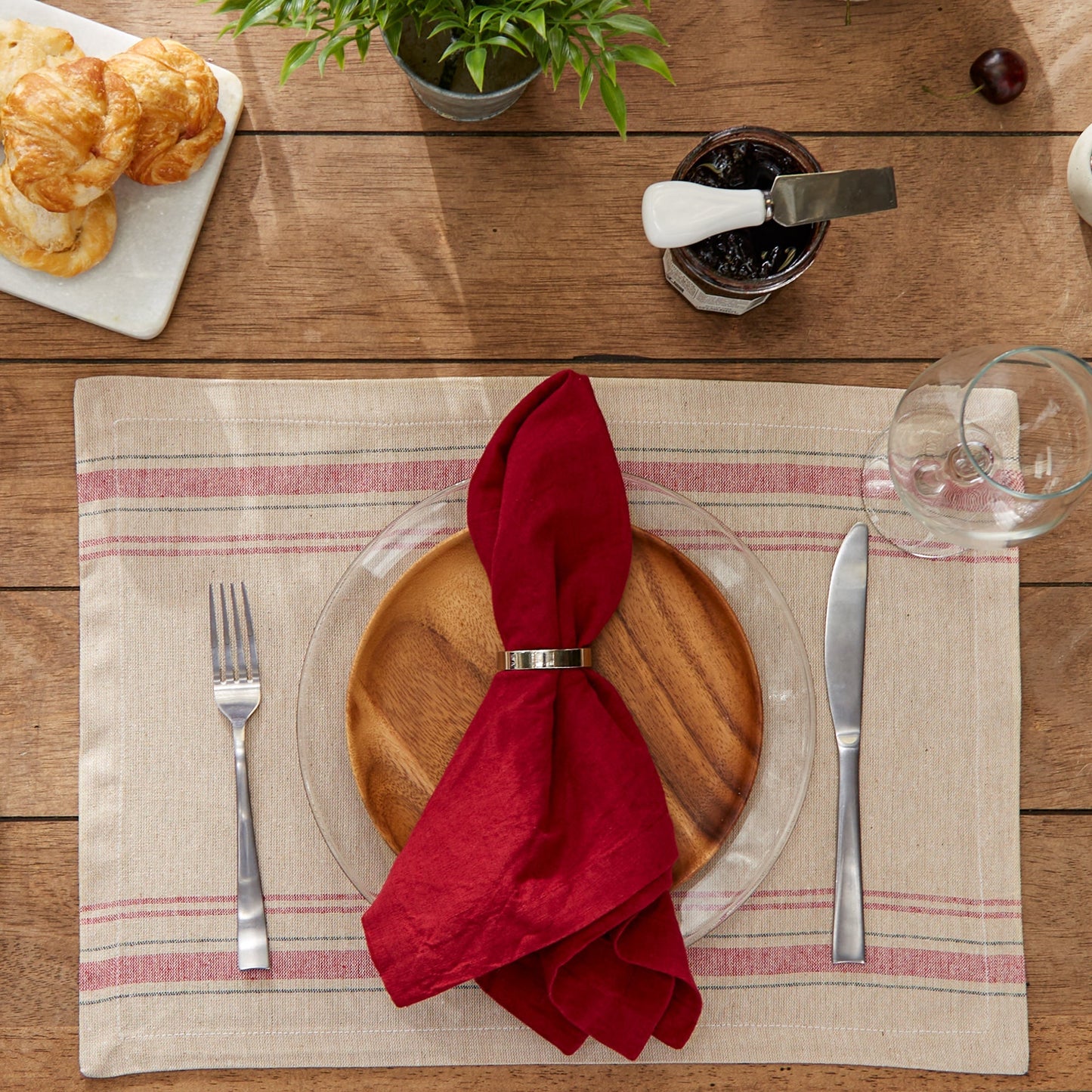 Tango Red French Stripe Placemats, Set Of 6