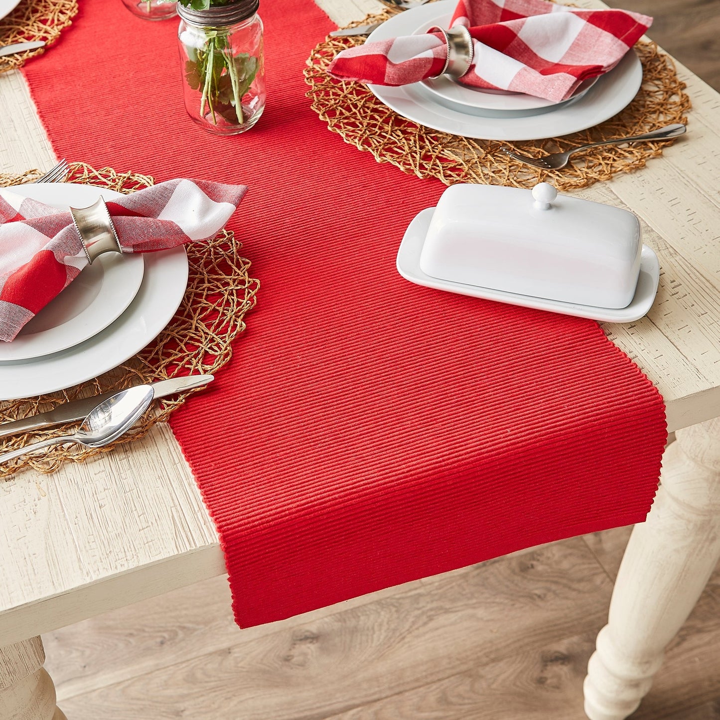 Tango Red Ribbed 13"X72" Table Runner