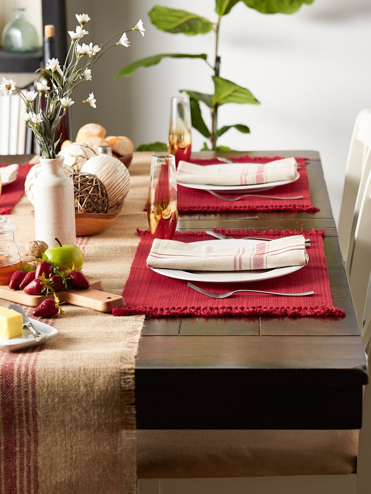 Tango Red Variegated Fringe Placemats, Set Of 6